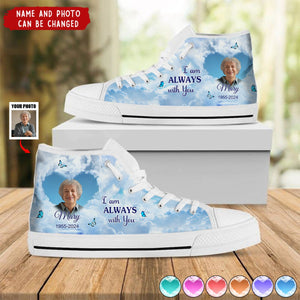 Memorial Upload Image Heaven, Never Walk Alone My Mom Dad Walks With Me Personalized High Top Shoes