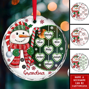 Grandparent's Sweetheart Snowman Candy Circle Personalized Glass Ornament