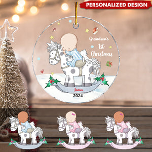 Personalized Gift For Grandson 1st Christmas Acrylic Circle Ornament