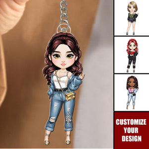 Personalized Fashion Cartoon Girl Acrylic Keychain