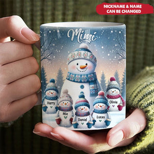 Christmas Night Happy Snowman Grandma Mom Kids Personalized Mug