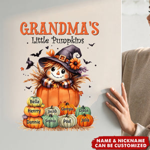 Grandma's Little Pumpkins - Scarecrow Grandma With Pumpkin Kid Names Personalized Decal