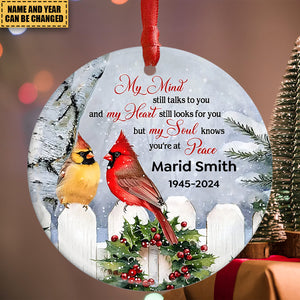 Personalized Memorial Cardinal Circle Ceramic Ornament