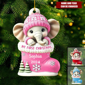 Personalized Elephant Baby First Christmas 3D Effect Ornament