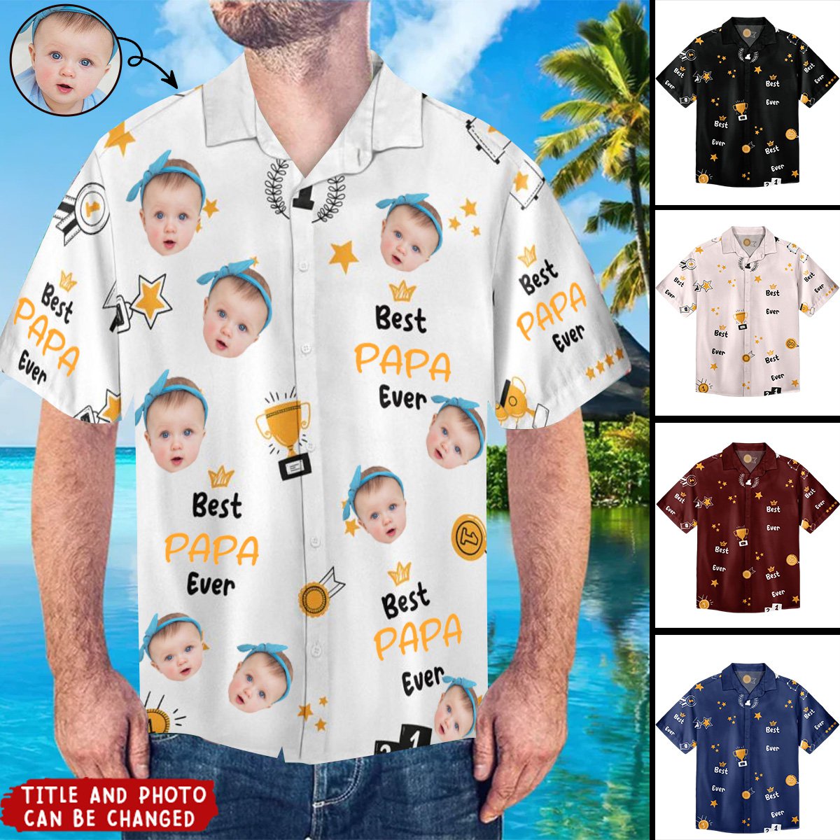 Custom Photo Best Papa Ever Trophy Dad - Personalized Hawaiian Shirt