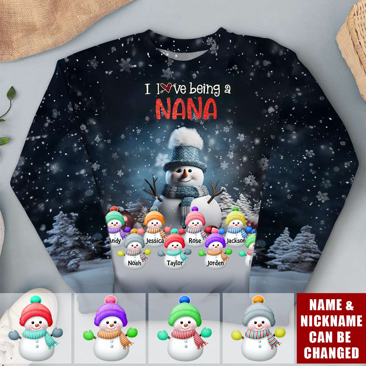 Christmas Cute Snowman Personalized Sweatshirt, Gifts For Grandma