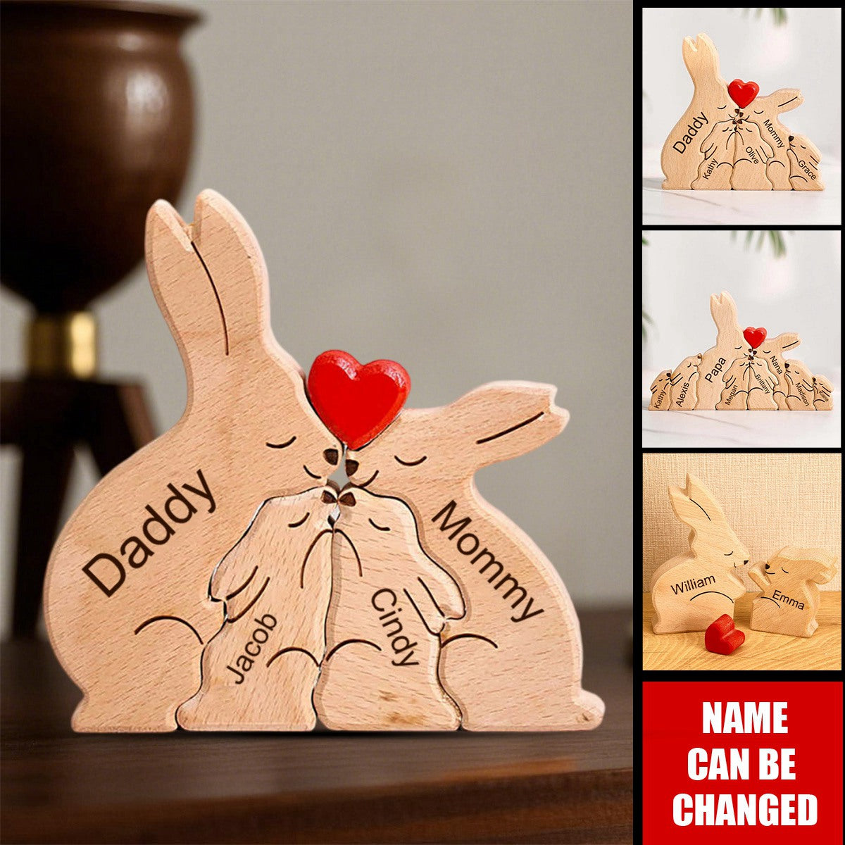 Rabbit Family Personalized Wooden Puzzle, Warming Home Decor