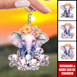 Grandma’s Love Stands Tall And Unwavering, Just Like An Elephant - Family Personalized Custom Keychain - Acrylic Custom Shaped - Gift For Mom, Grandma