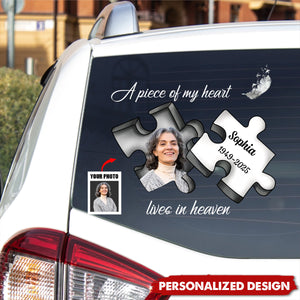 A Piece My Heart Lives In Heaven - Personalized Decal, Memorial Gift For Loss Of Loved One