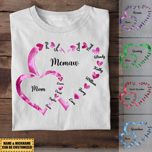 Mom Grandma And Kids Double Hearts Personalized T-shirt