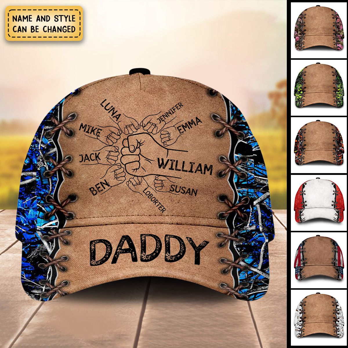 Grandpa Papa Daddy Fist Bump Father's Day Family Personalized Cap