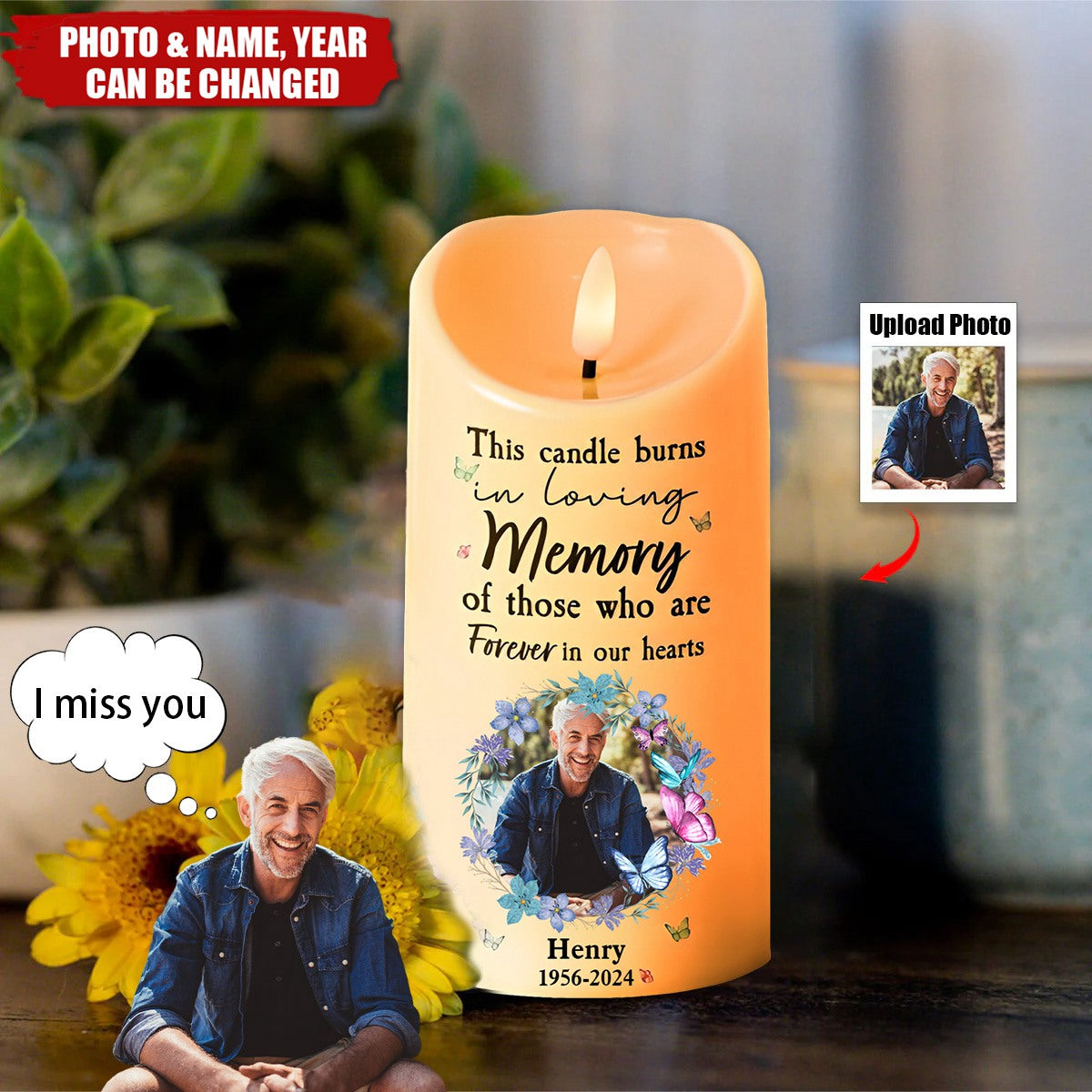 This Candle Burns In Loving Memory - Personalized Photo LED Candle