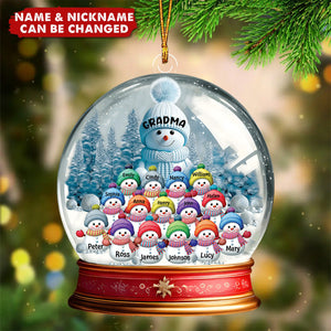 Grandma With Grandkids Christmas Personalized Snowball Ornament