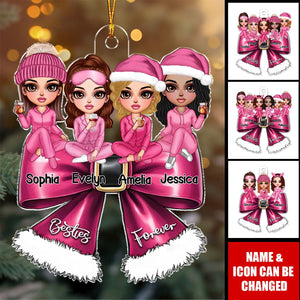 Christmas Coquette Bow Best Friends - Personalized Acrylic Ornament, Gift For Besties