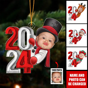 Personalized 2024 New Release Custom Photo Christmas Santa Kid, Gift For Grandkids Ornament