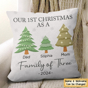 First Christmas As A Family Of Three - Personalized Pillow