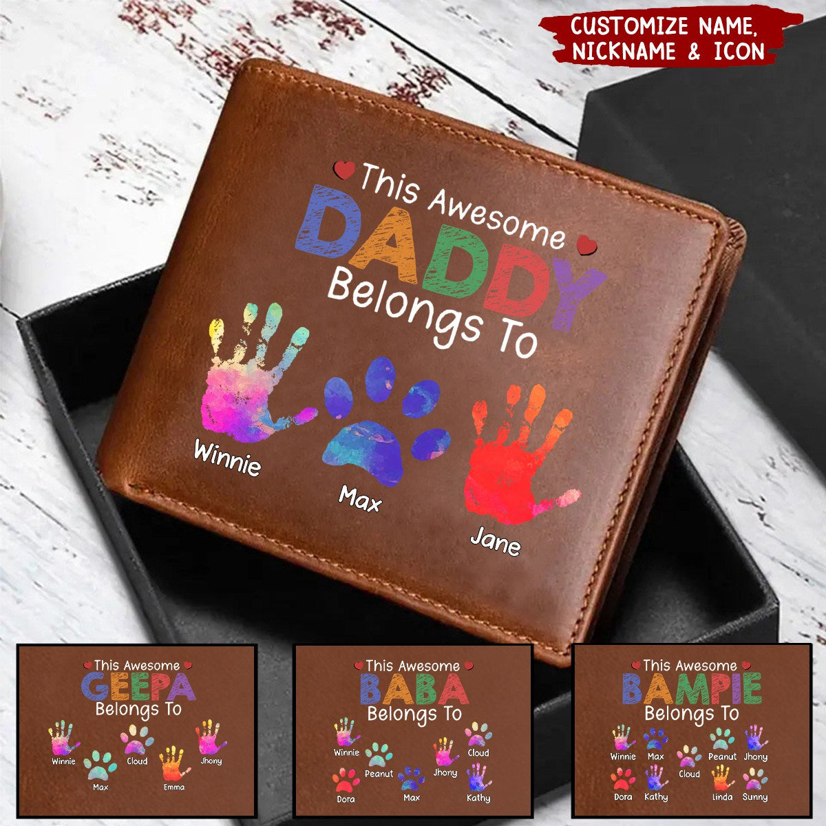 This Awesome Daddy Belongs To - Personalized Leather Wallet