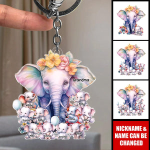 Grandma’s Love Stands Tall And Unwavering, Just Like An Elephant - Family Personalized Custom Keychain - Acrylic Custom Shaped - Gift For Mom, Grandma