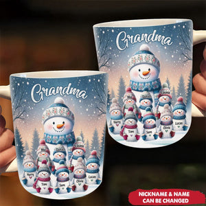 Christmas Night Happy Snowman Grandma Mom Kids Personalized Mug