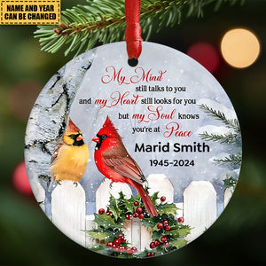 Personalized Memorial Cardinal Circle Ceramic Ornament