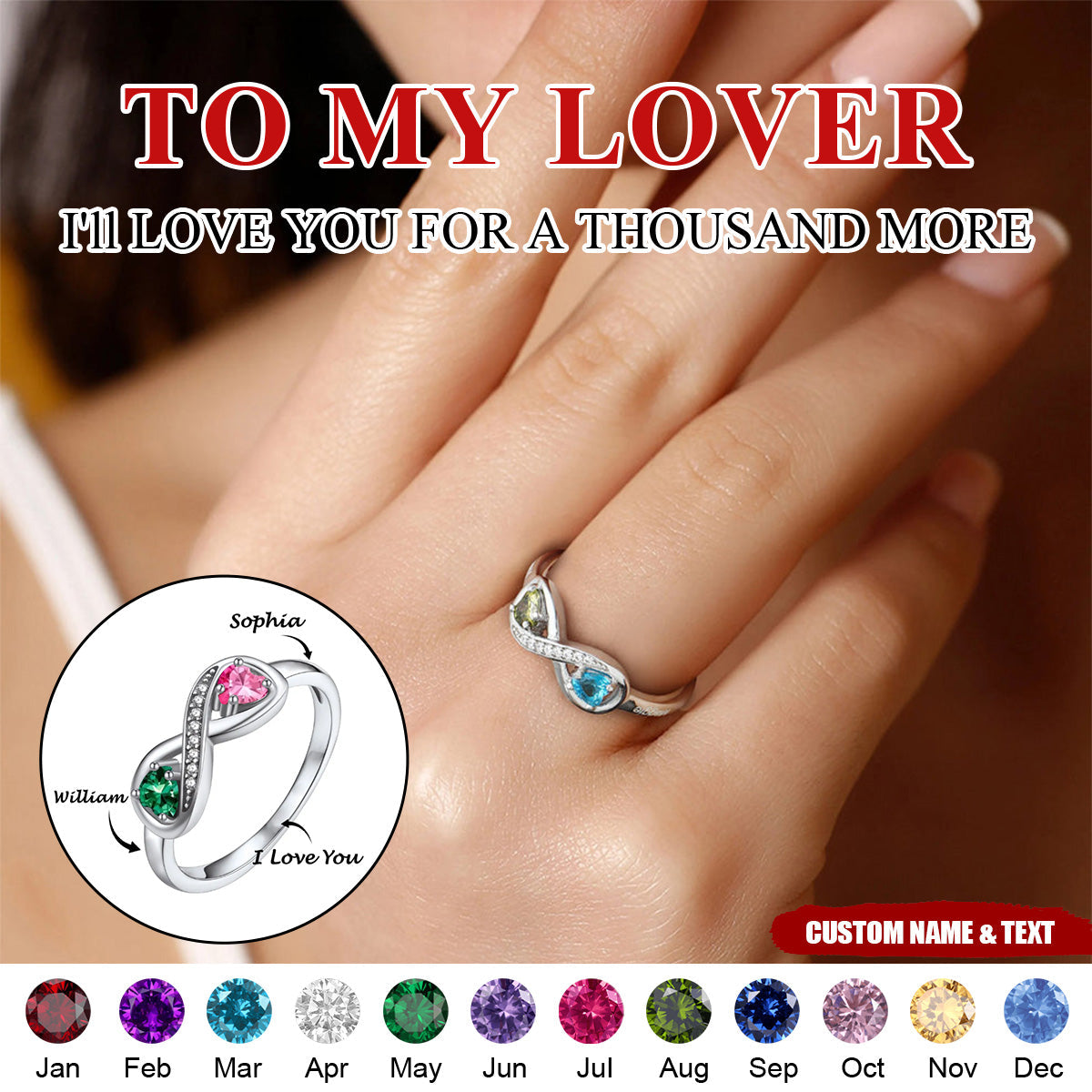 Infinity Promise Personalized Name Birthstone Ring