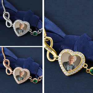 Memorial Infinity Love Heart Photo With Birthstone Personalized Bracelet