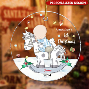 Personalized Gift For Grandson 1st Christmas Acrylic Circle Ornament