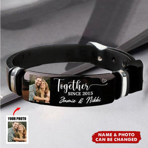 Custom Photo Loving You Is My Forever Plan - Couple Personalized Custom Bracelet - Gift For Husband Wife, Anniversary