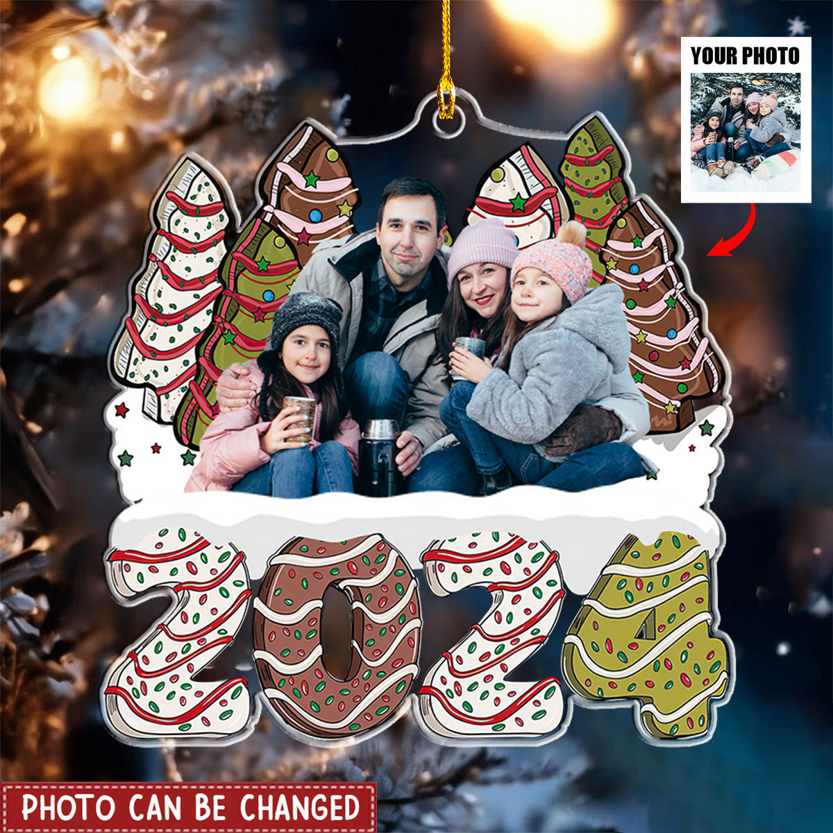 Custom Photo Family Christmas Tree Cake - Personalized Acrylic Ornament