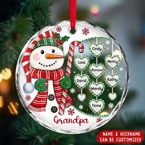 Grandparent's Sweetheart Snowman Candy Circle Personalized Glass Ornament