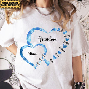 Mom Grandma And Kids Double Hearts Personalized T-shirt