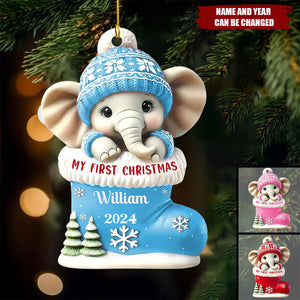 Personalized Elephant Baby First Christmas 3D Effect Ornament