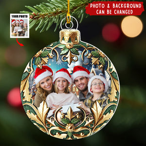 Custom Photo Christmas Ball With Floral Pattern - Personalized Custom Shaped Acrylic Ornament