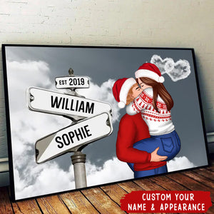 Couple Hugging Kissing, Sign Post Personalized Poster, Christmas Gift For Him, Gift For Her