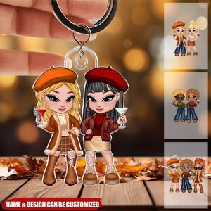 Y2K Besties Sisters Fall Season Retro Style Personalized Acyrlic Keychain