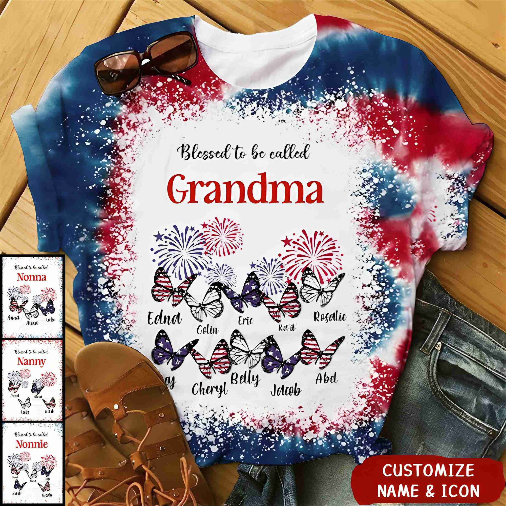 Blessed To Be Called Grandma Butterfly Kid Name Personalized 3D T-shirt