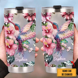 Sparkling Floral Hummingbird Personalized Name Hummingbird Tumbler