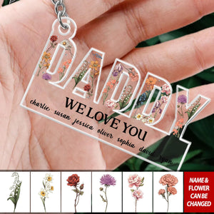 Custom Flower Printed Acrylic Keychain, Birth Month Flower, Gift For Grandpa, Gift For Dad