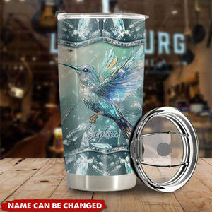 Crystal Radiance Iridescent Hummingbird Glass Art Personalized Name Tumbler