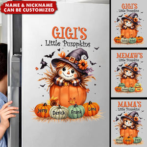 Grandma's Little Pumpkins - Scarecrow Grandma With Pumpkin Kid Names Personalized Decal