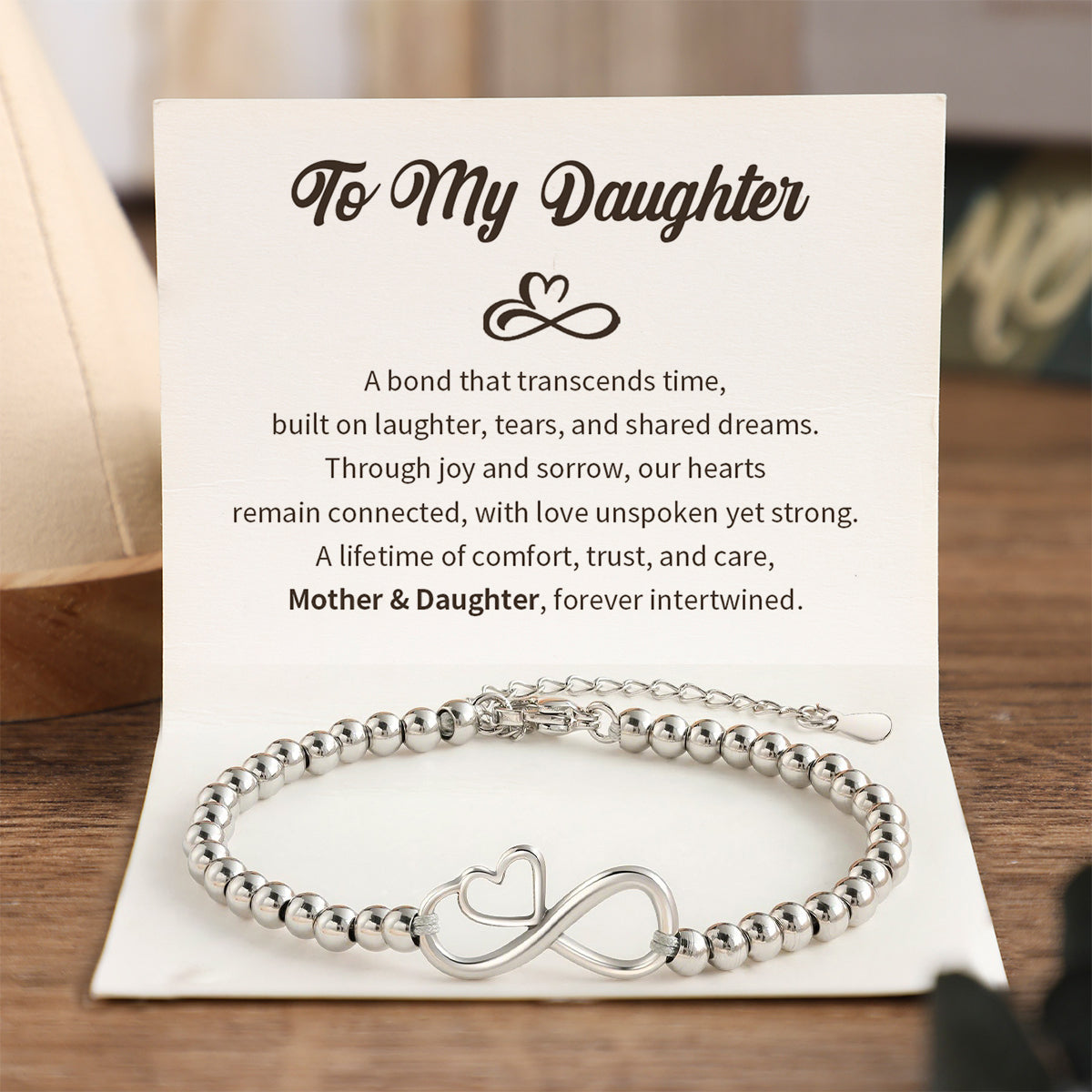 To My Daughter/Mom - Through Joy And Sorrow Our Hearts Remain Connected - Heart Bracelet