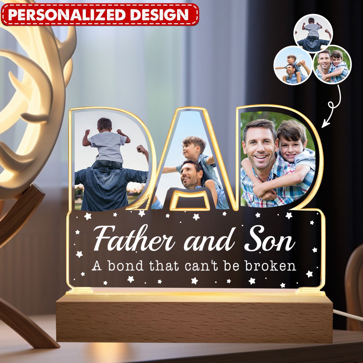 Father And Children - Personalized Photo LED Light