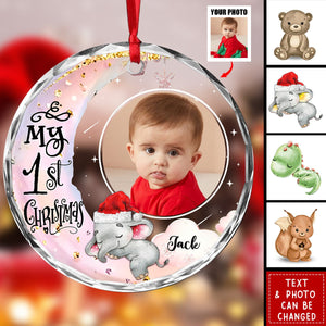 Personalized Baby's First Christmas Custom Photo Circle Glass Ornament