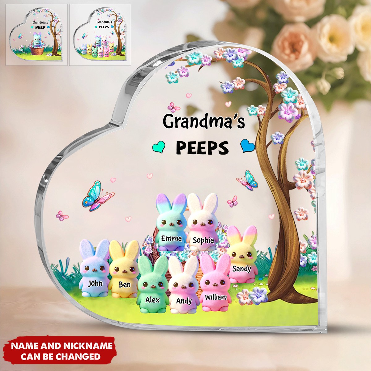 Grandma's Kids Marshmallow - Personalized Custom Heart-shaped Acrylic Plaque - Easter Gift For Grandma, Mom