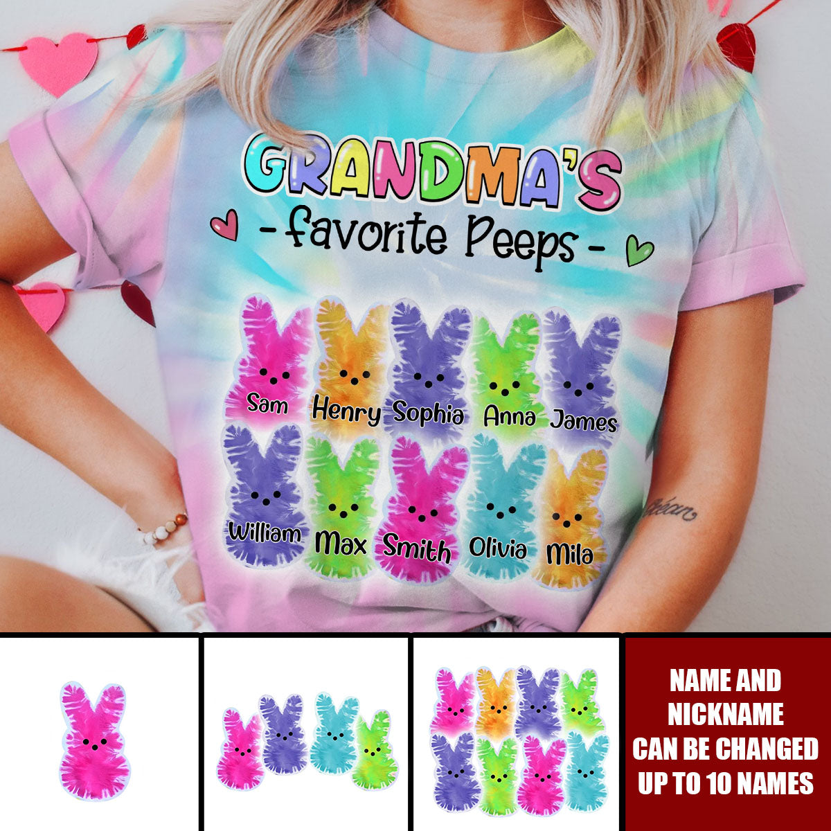 Personalized Grandma's Favorite Easter Tie Dye Style All-over Print T-shirt