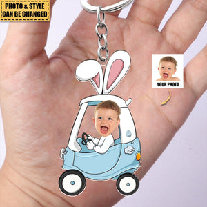 Custom Funny Face Bunny Easter Car Gift - Personalized Photo Easter Keychain