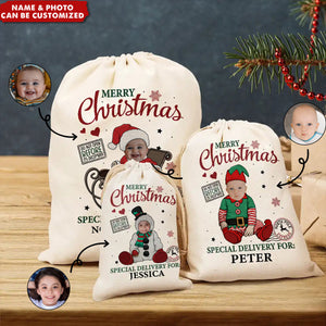 Custom Photo Merry Christmas Special Delivery Kids Parents - Personalized Favor Bag