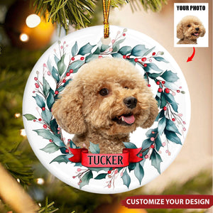 Life With Your Pet On Christmas Is Pure Bliss - Personalized Circle Ceramic Photo Ornament, Gift For Pet Owners