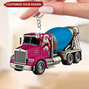 Personalized Cement Mixer Santa Shaped Keychain, Cement Mixer Lover Gift