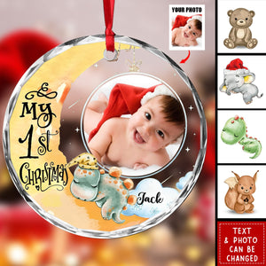 Personalized Baby's First Christmas Custom Photo Circle Glass Ornament